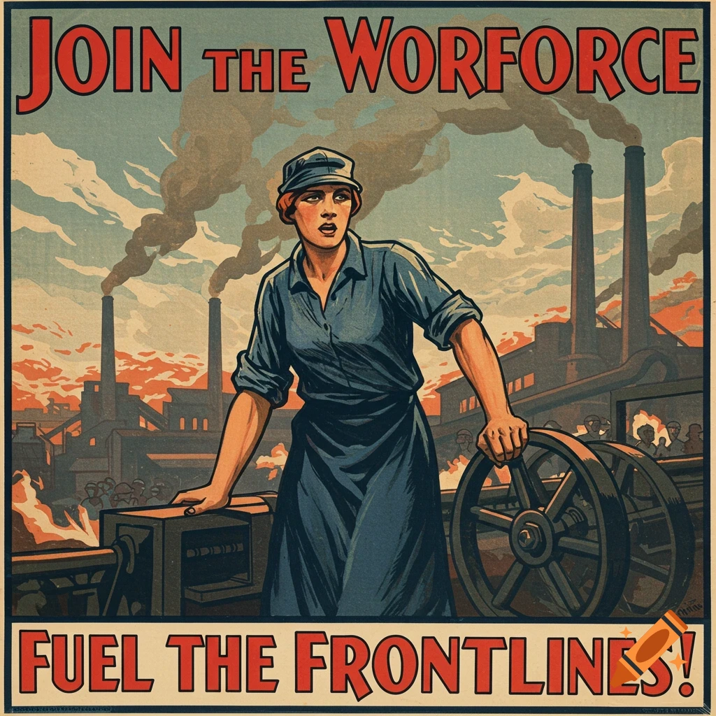 World War One propaganda poster encouraging joining the workforce on ...