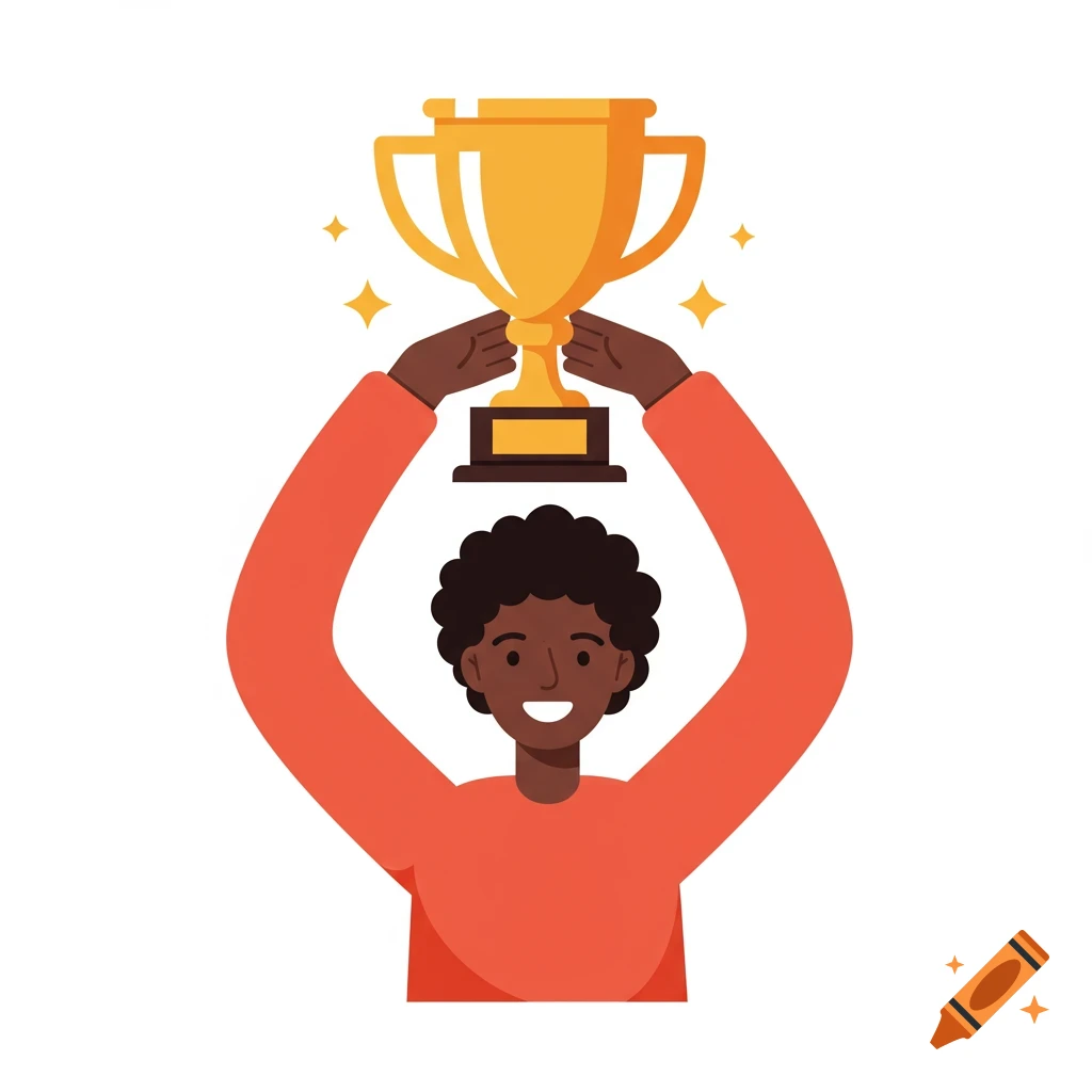 Illustration of a person holding a golden trophy