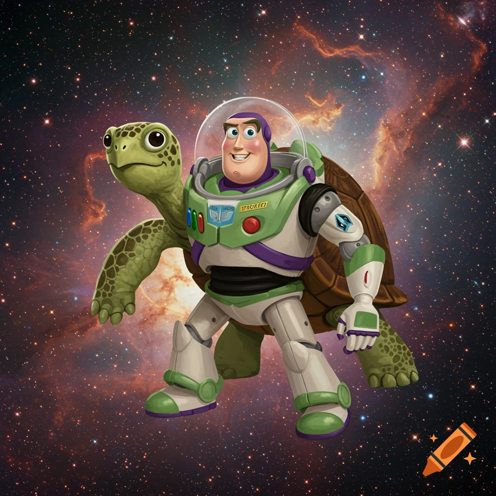Turtle dressed as Buzz Lightyear