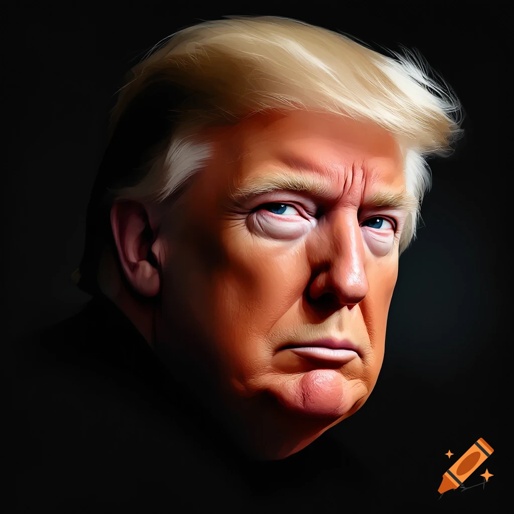 A stylized close-up portrait of Donald Trump looking forward.