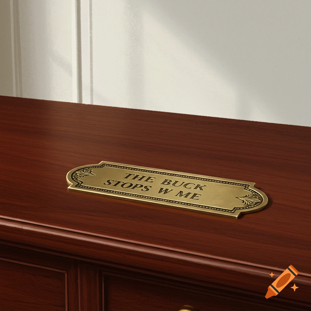 Desk with plaque reading 