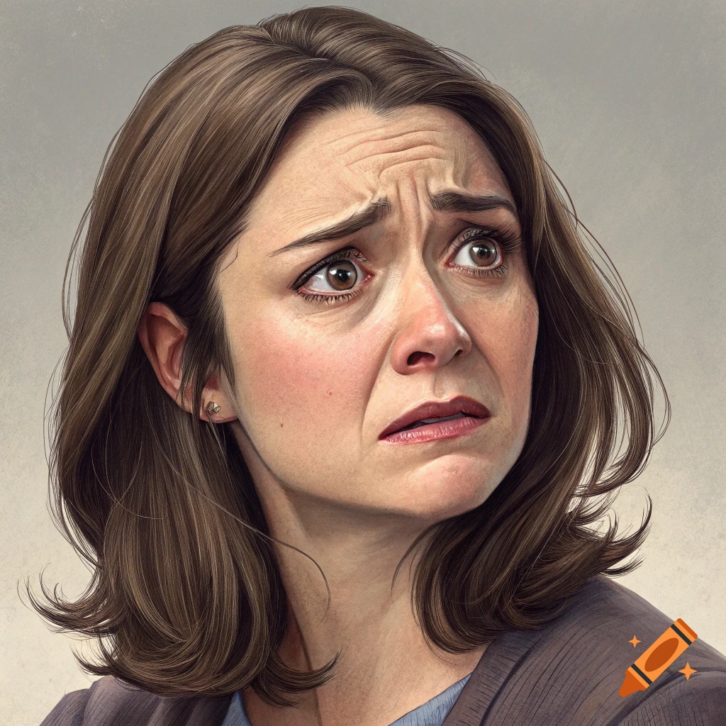 Close-up portrait of a woman with a worried expression.