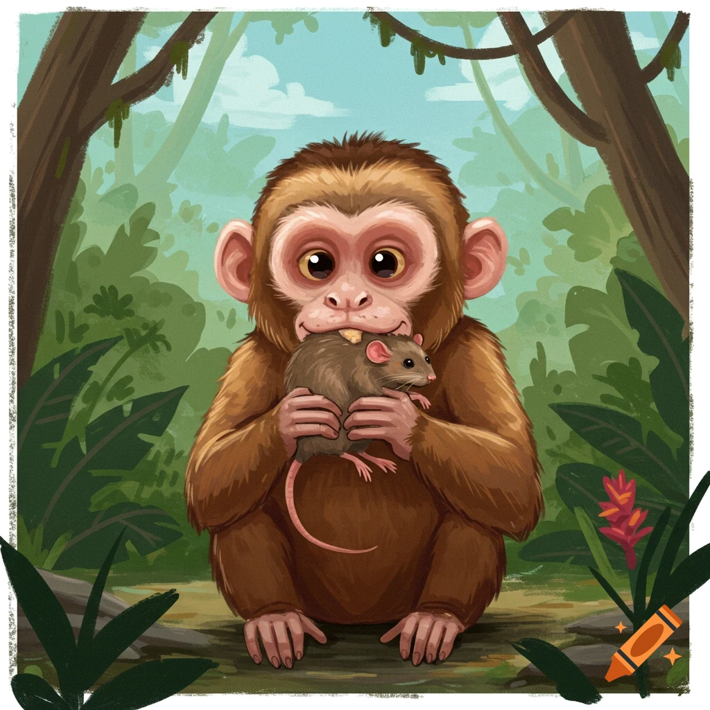 Monkey eating a rat