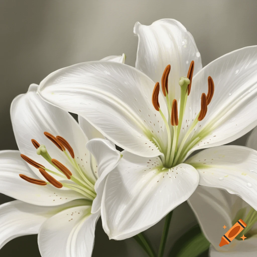 Close-up of white lilies with brown stamens