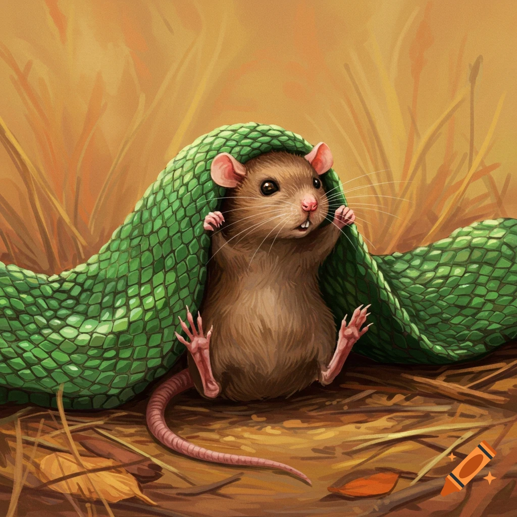Rodent with shed snake skin