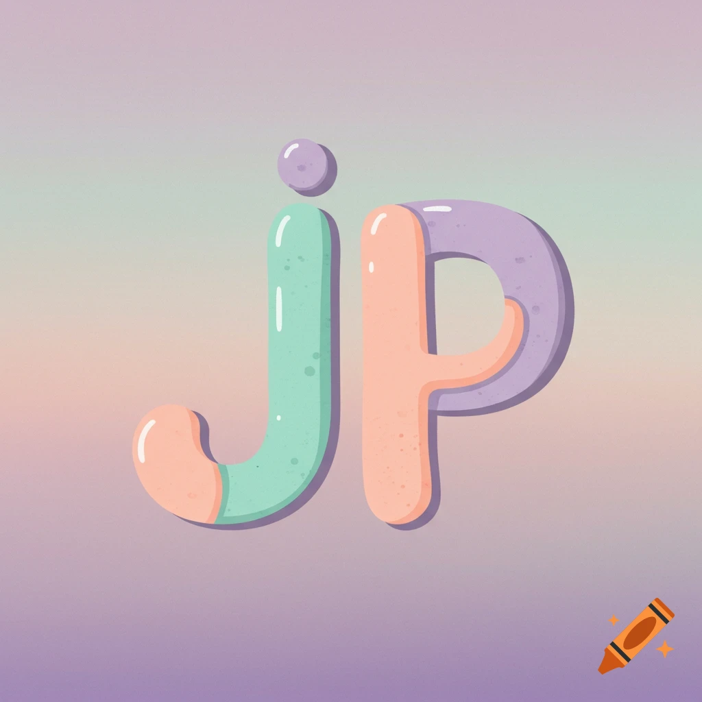 Stylized letters JP in pastel colors.