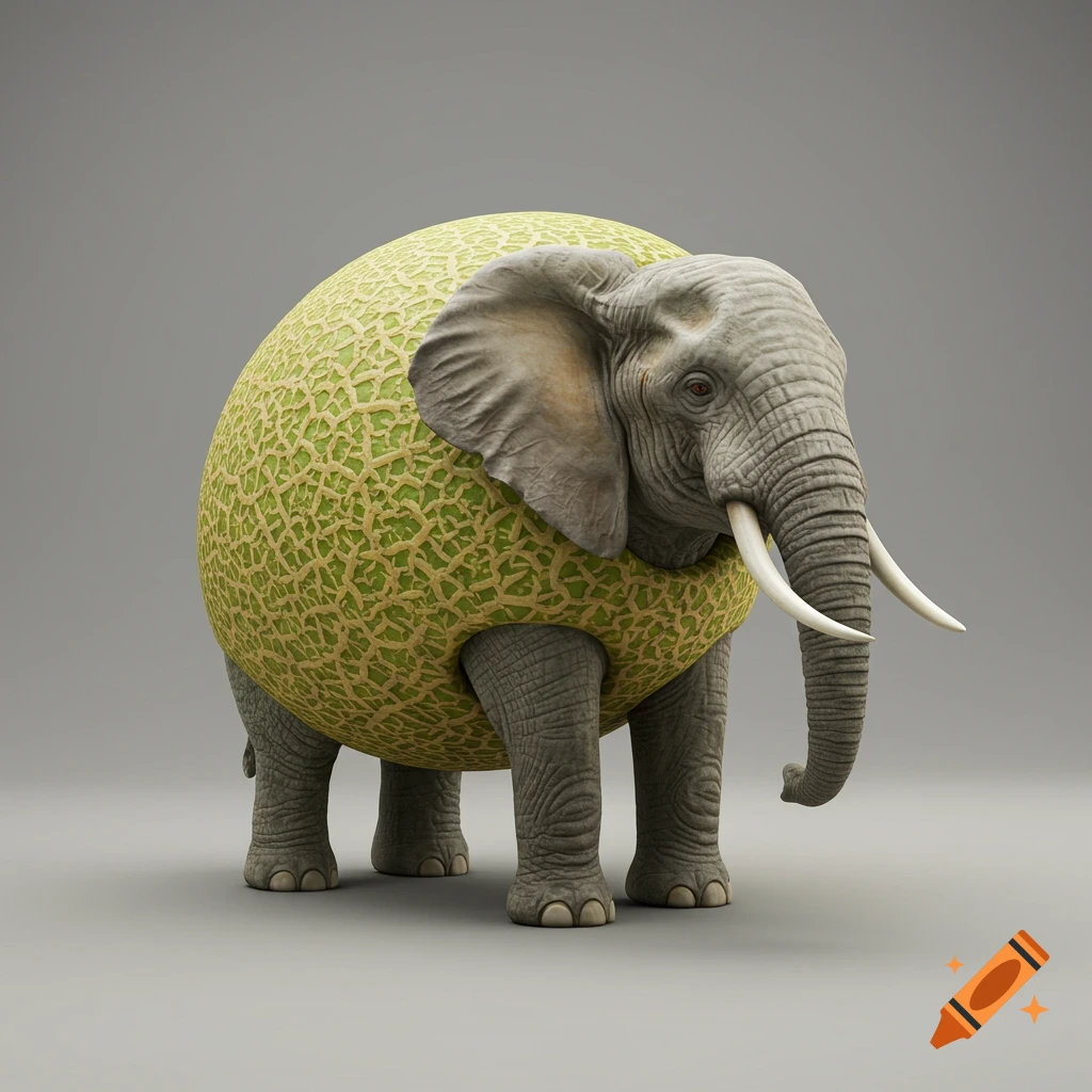3D render of an elephant with a cantaloupe body