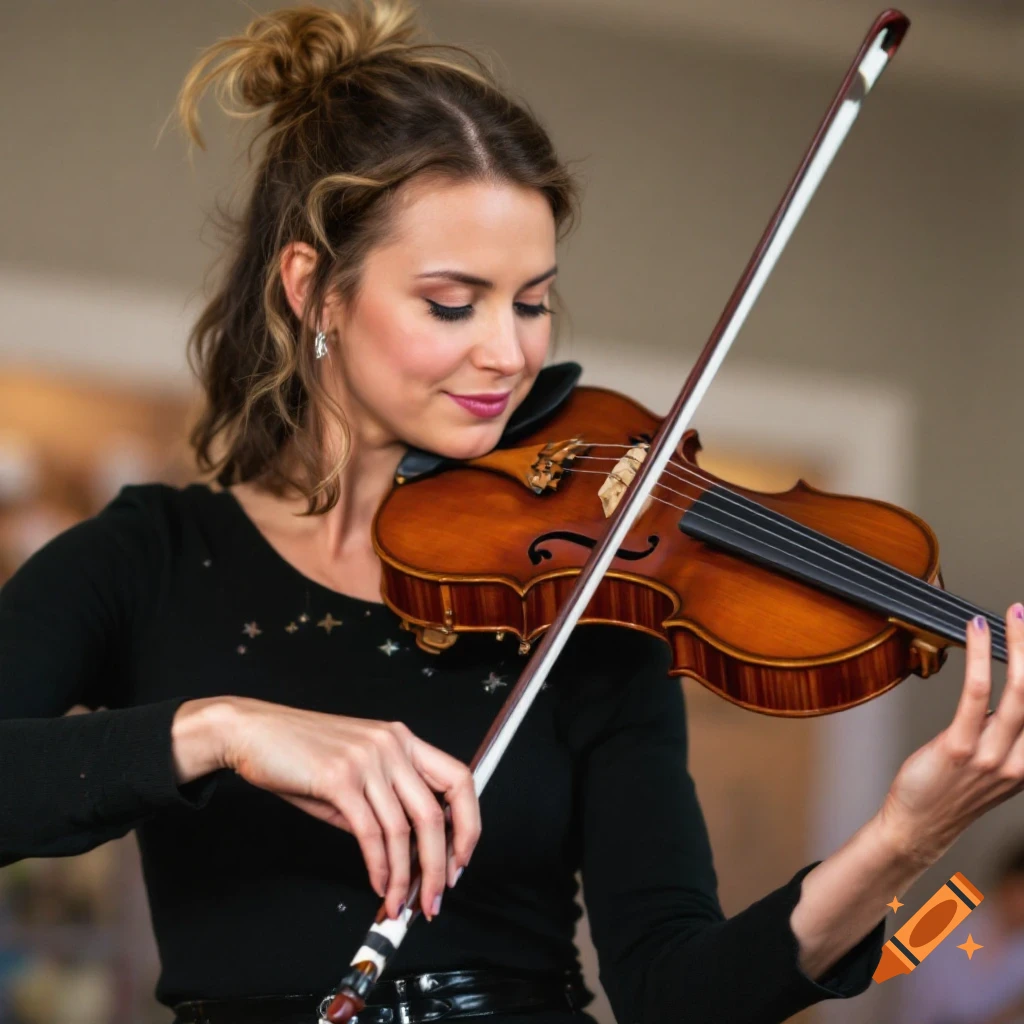 A woman plays a violin.