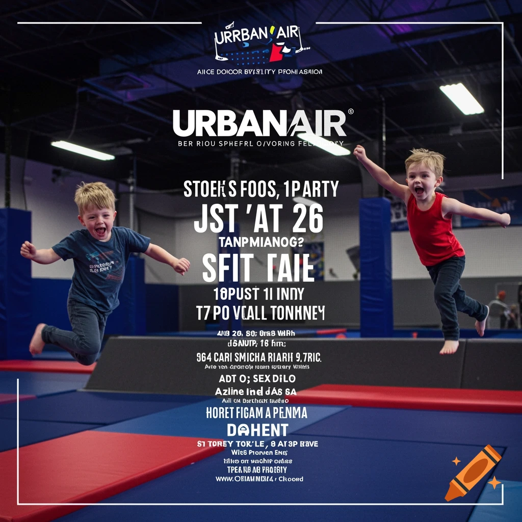 Birthday party invitation with UrbanAir Trampoline Park background
