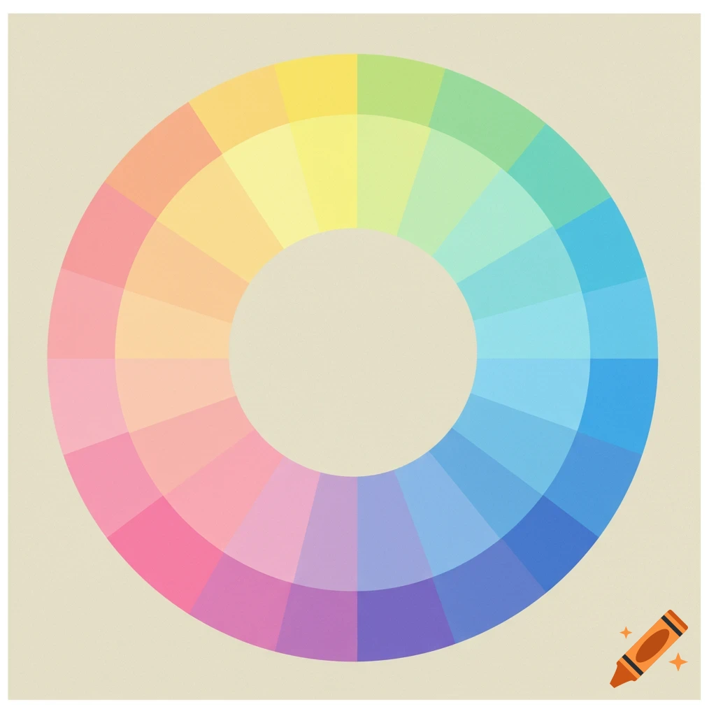 A pastel color wheel with a gradient of colors.