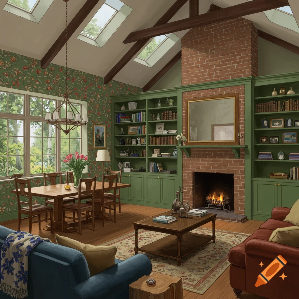 Ralph Lauren meets William Morris living room and dining room combo