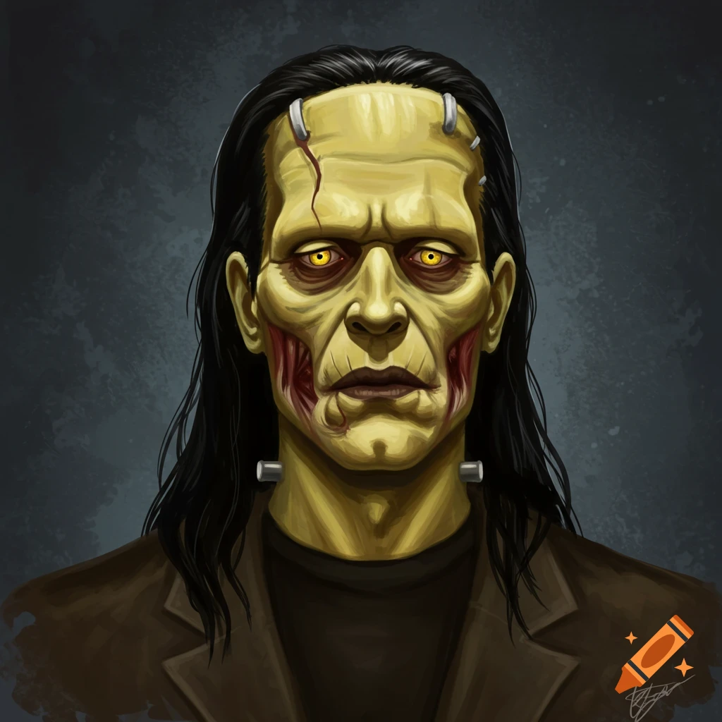 A portrait illustration of Frankenstein's monster.