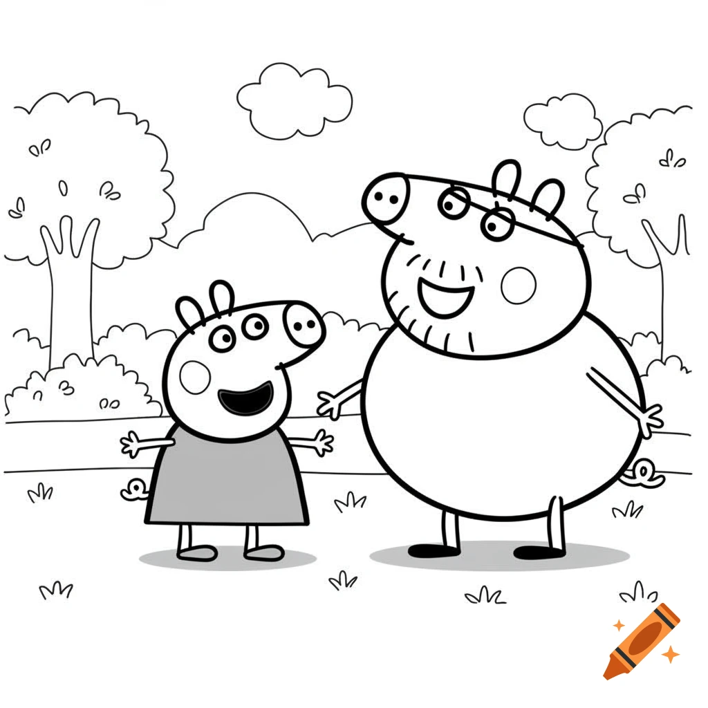 Black and white coloring picture of Peppa Pig