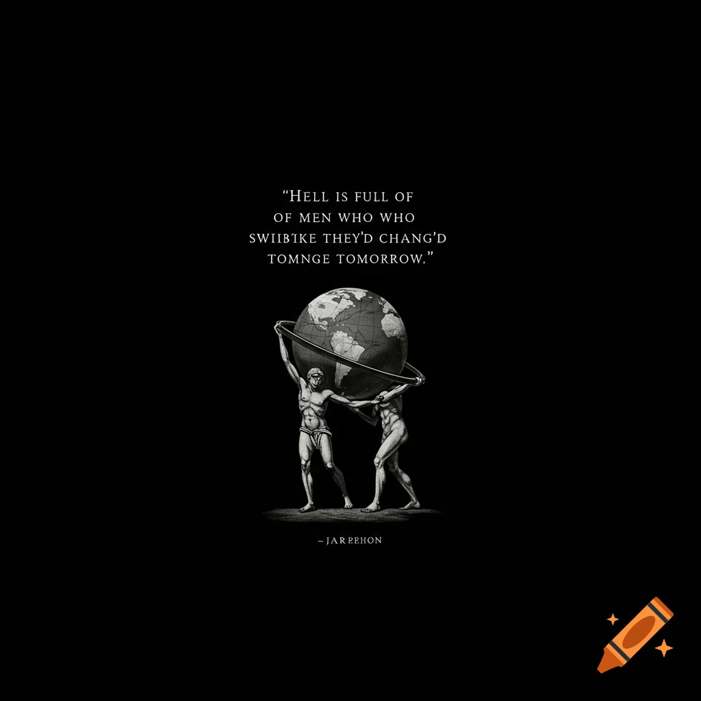 Wallpaper featuring Atlas carrying the world with a quote about hell