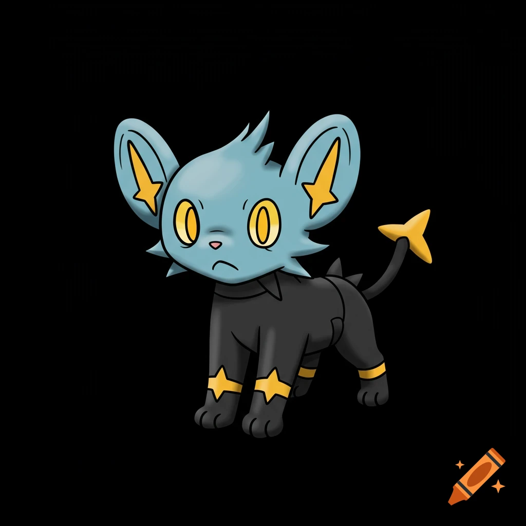 A cartoon illustration of the Pokemon Shinx in a stylized tattoo art style.