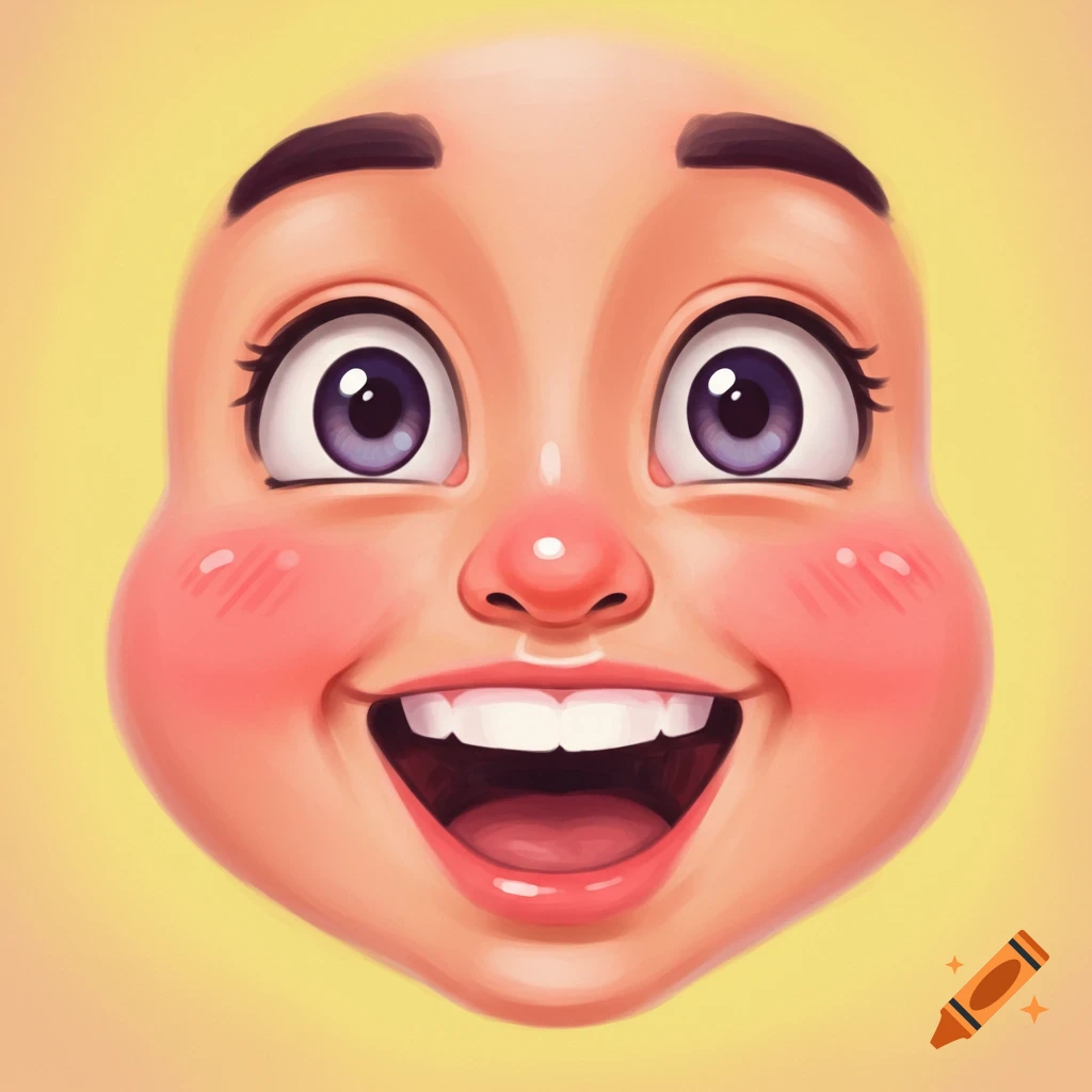 A close-up of a happy cartoon face with rosy cheeks and a wide smile.