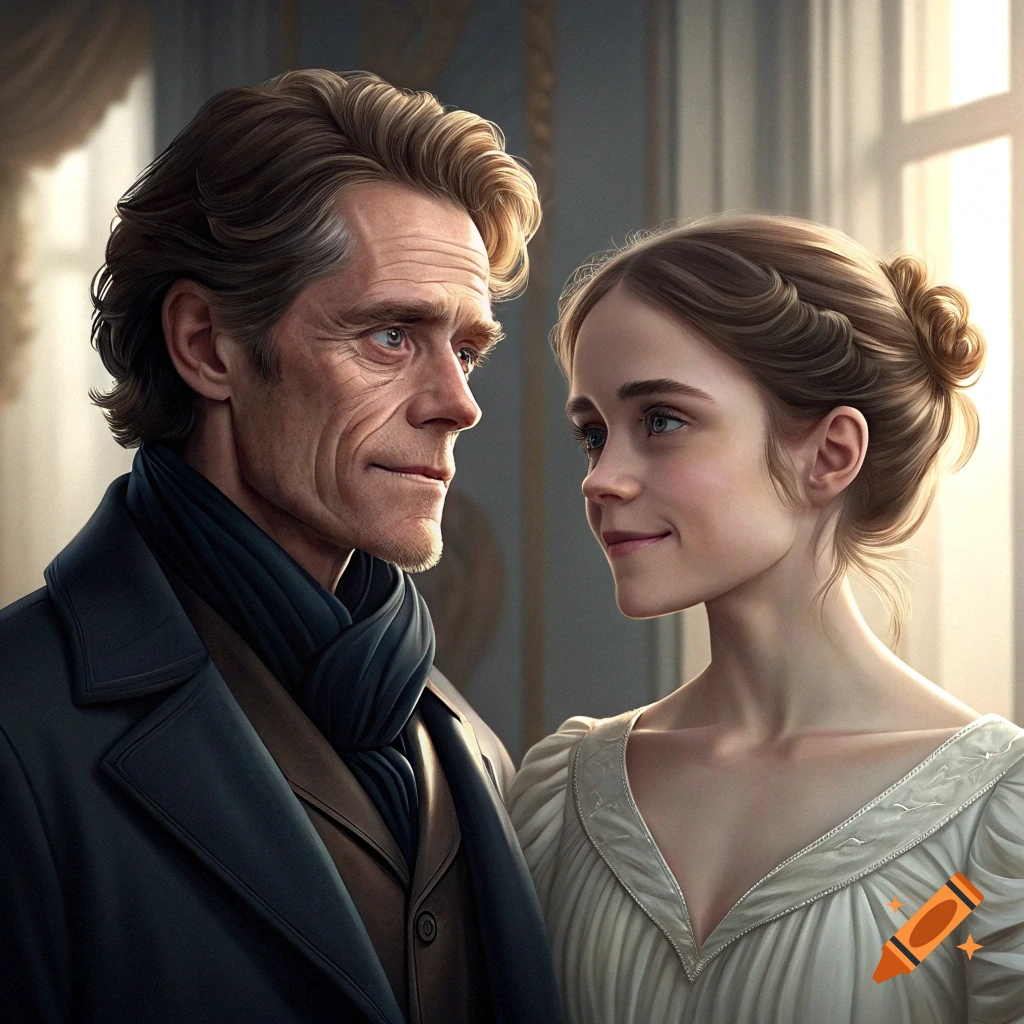 Willem Dafoe and Jay Leno's daughter at 38 on Craiyon