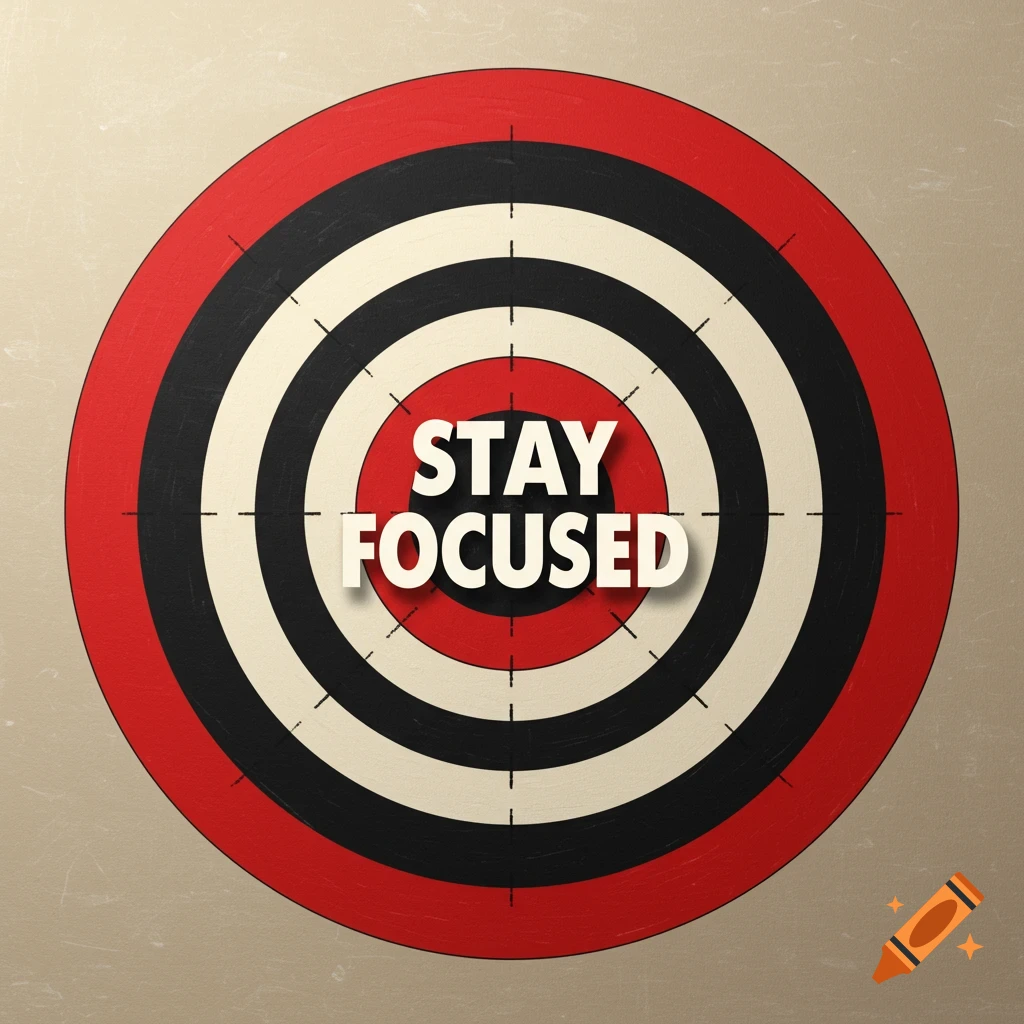 A bullseye target with the words STAY FOCUSED in the center.