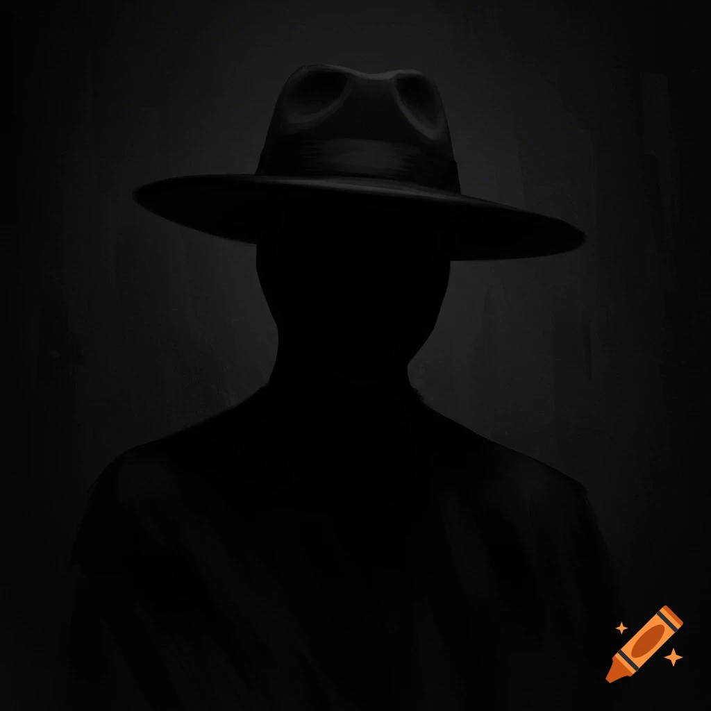 Silhouette of a person wearing a hat in the dark.
