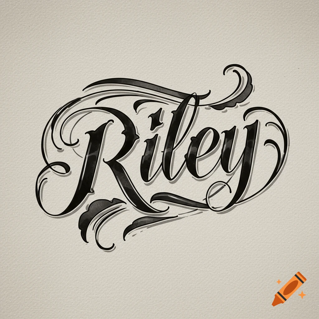 Calligraphy design of the name Riley in black ink