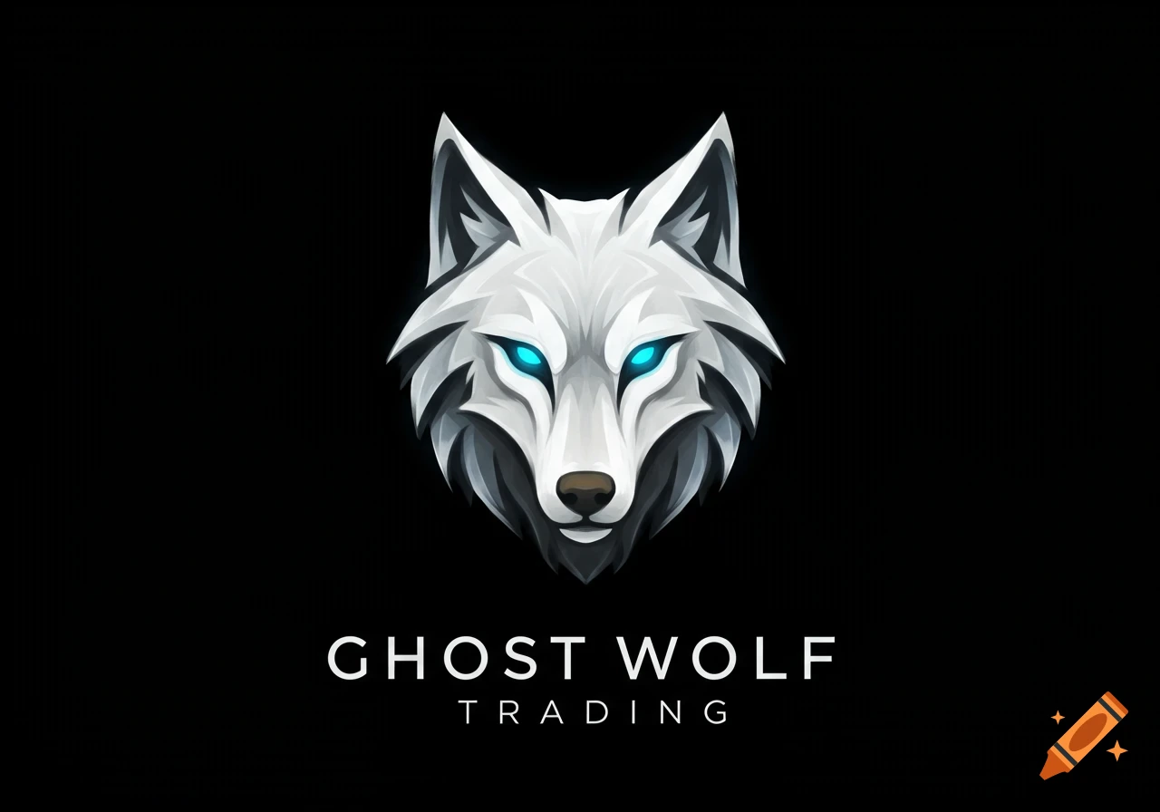 Logo featuring a stylized white wolf head with glowing blue eyes above the text "GHOST WOLF TRADING" on a black background.
