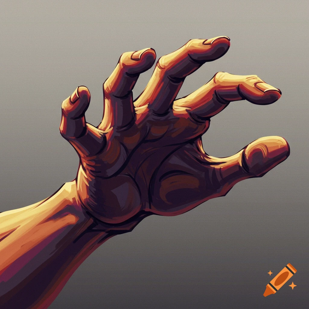 An illustration of a hand reaching out with dramatic lighting.