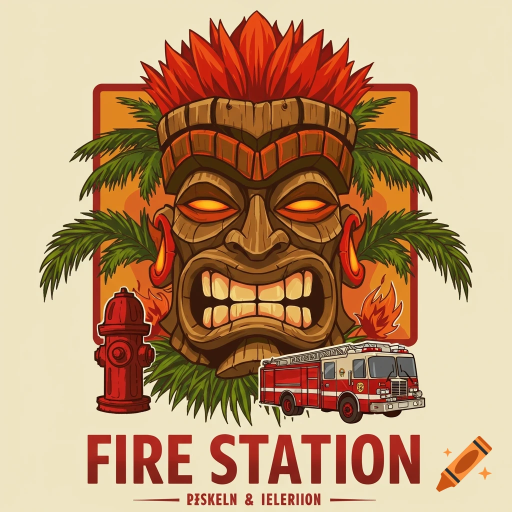 Tiki style fire station logo
