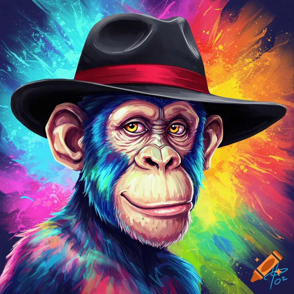 Colorful monkey with a hat in digital art style