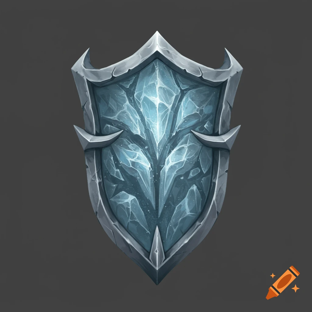 A fantasy shield with a design of ice crystals.