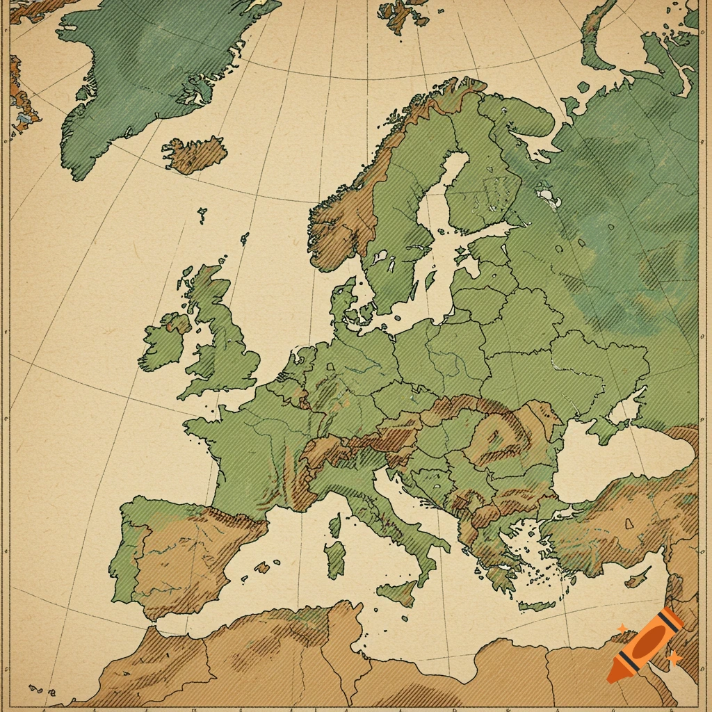 Map of Europe with hatching