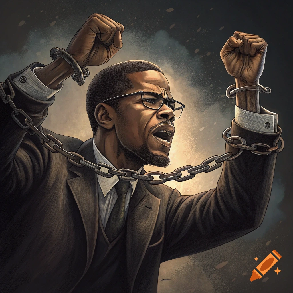 Malcolm X breaking chains