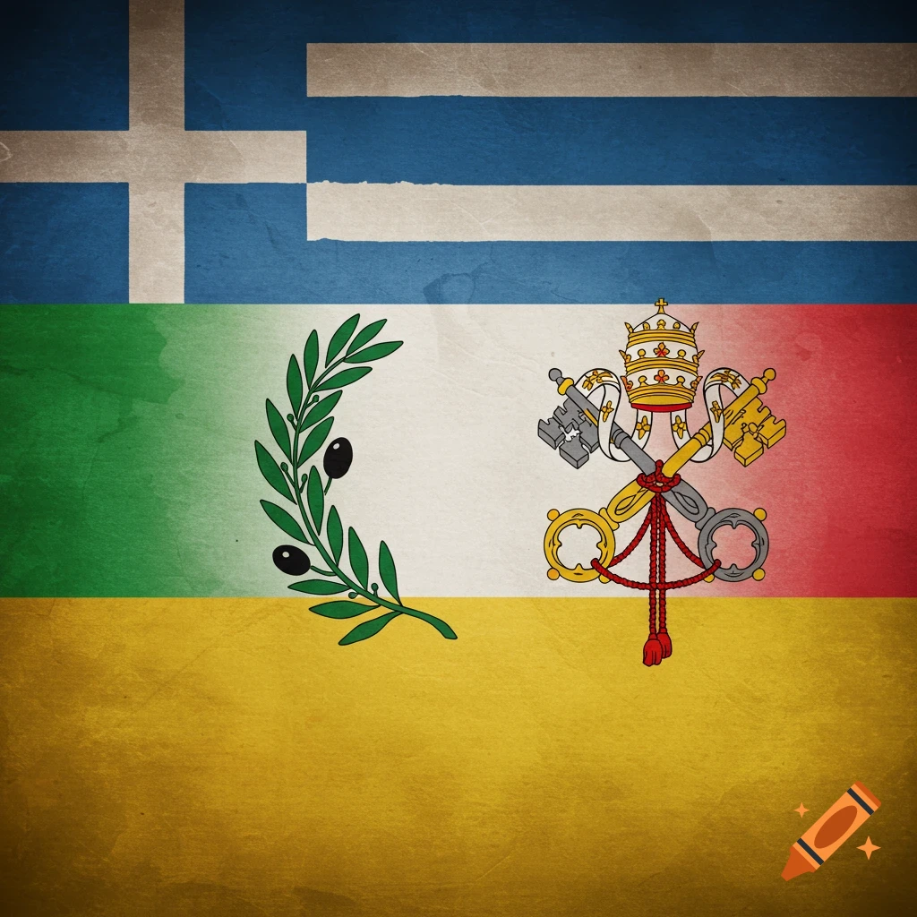 Flag design combining Italy, Greece, and Vatican City elements