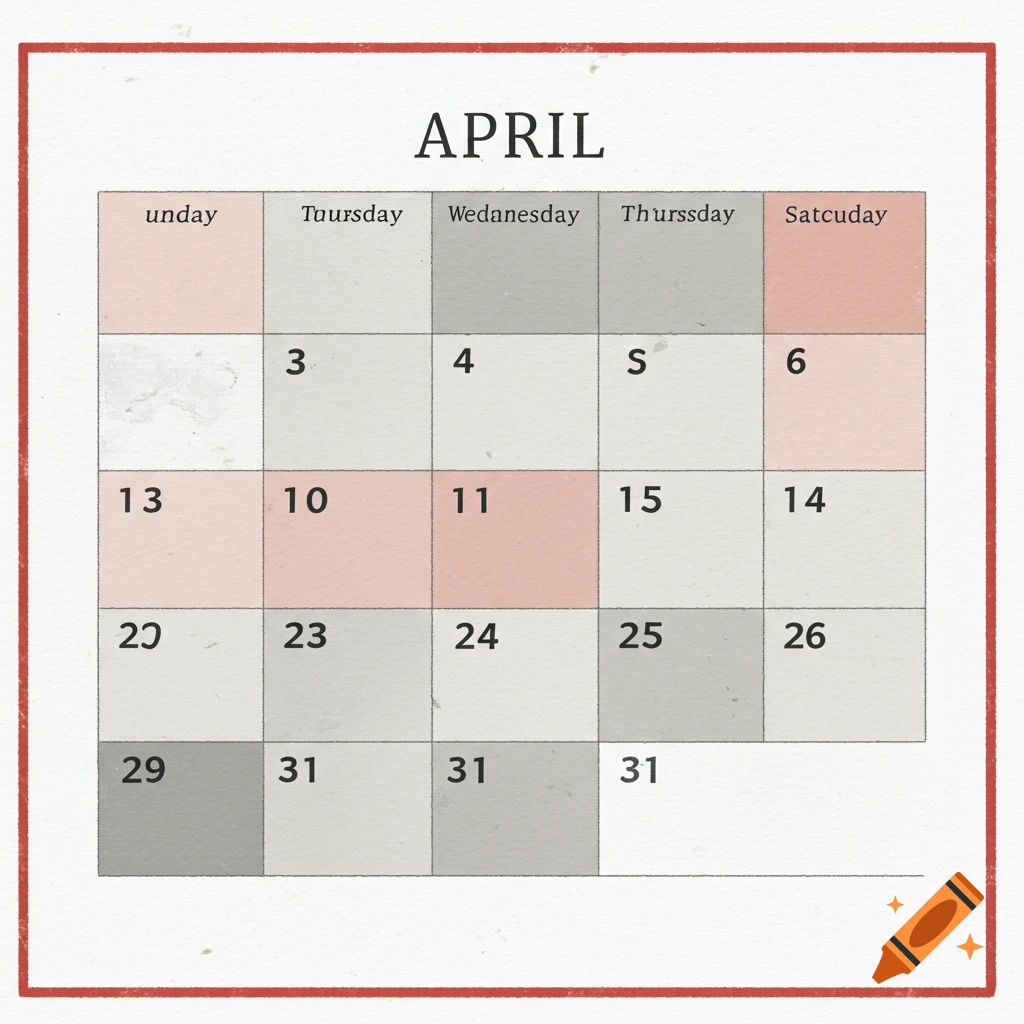 April calendar missing Thursdays