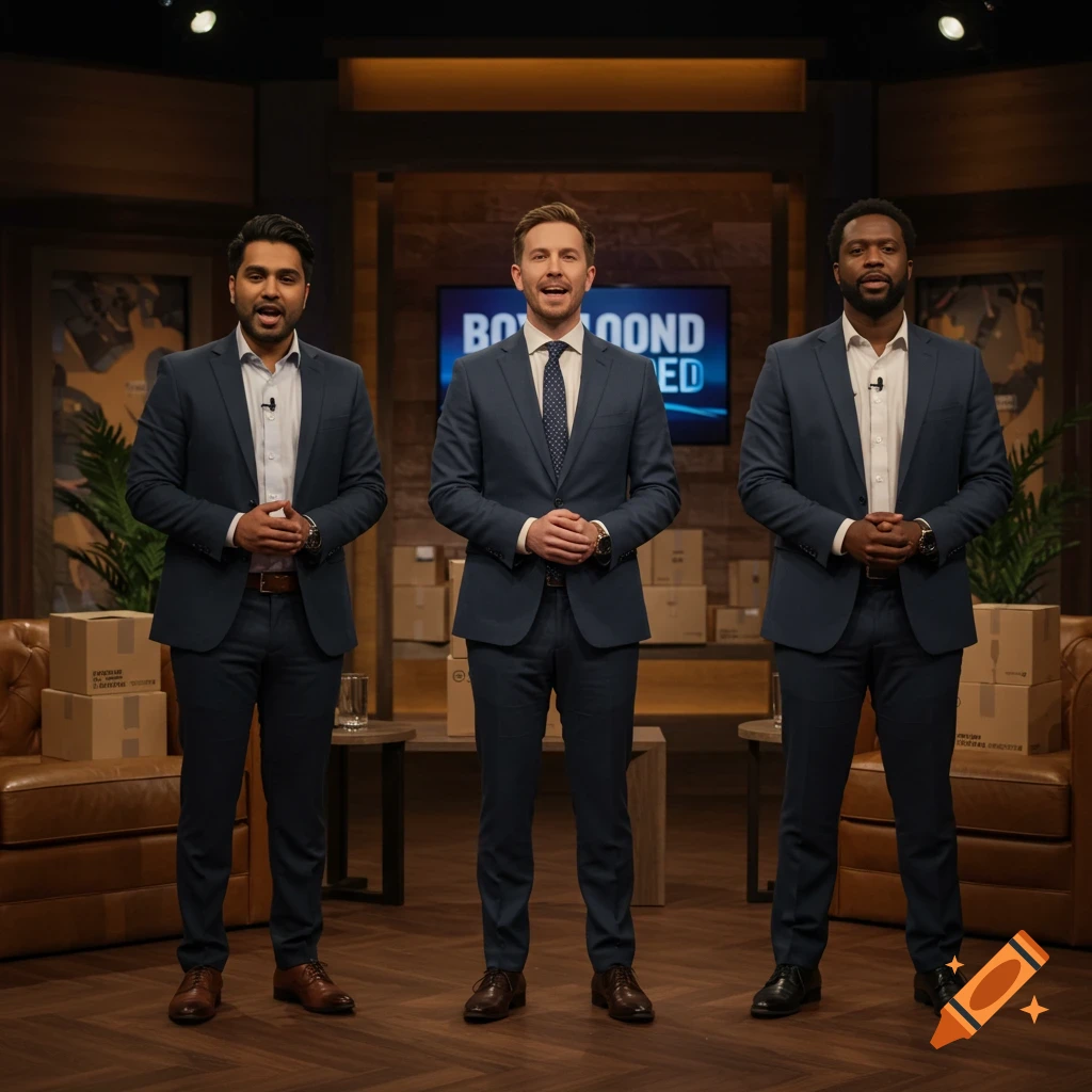 Three men pitching their 3PL business Boxed and Loaded on Shark Tank