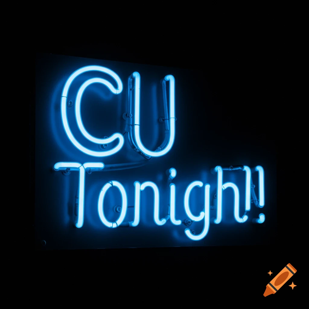 A blue neon sign reads 'CU Tonight!!' on a black background.