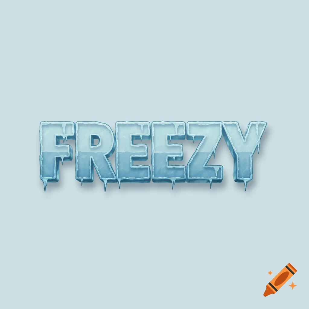 The word FREEZY rendered in 3D ice letters with icicles on a light blue background.