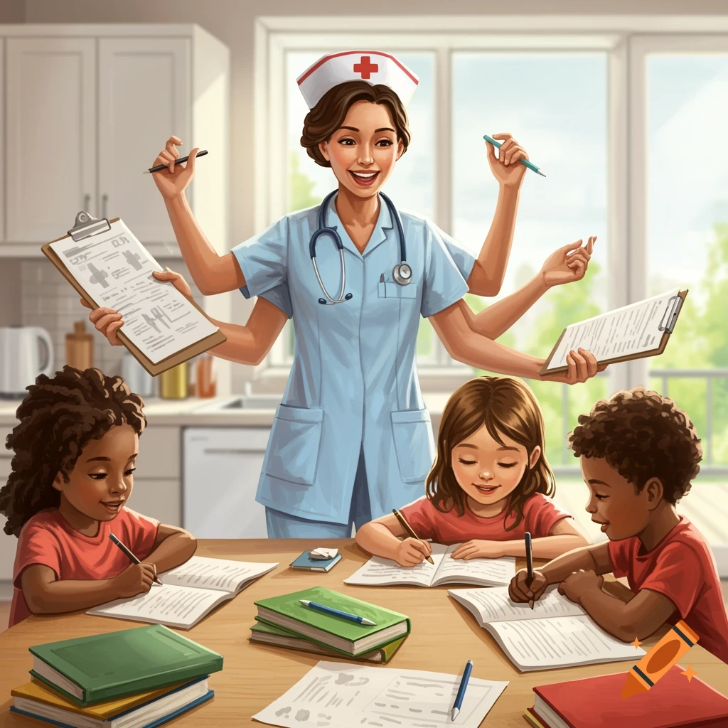 nurse balancing work, kids, and studying