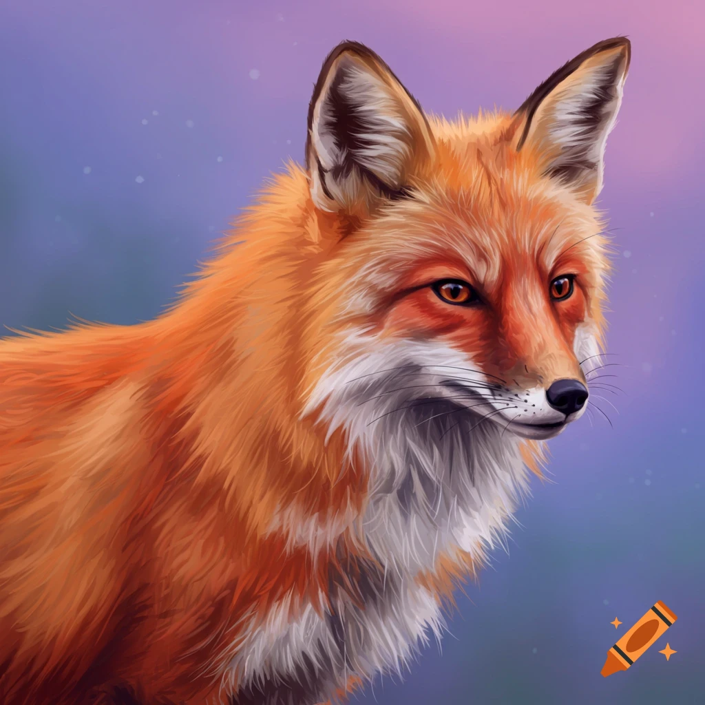 An orange fox looks to the right in a stylized illustration.