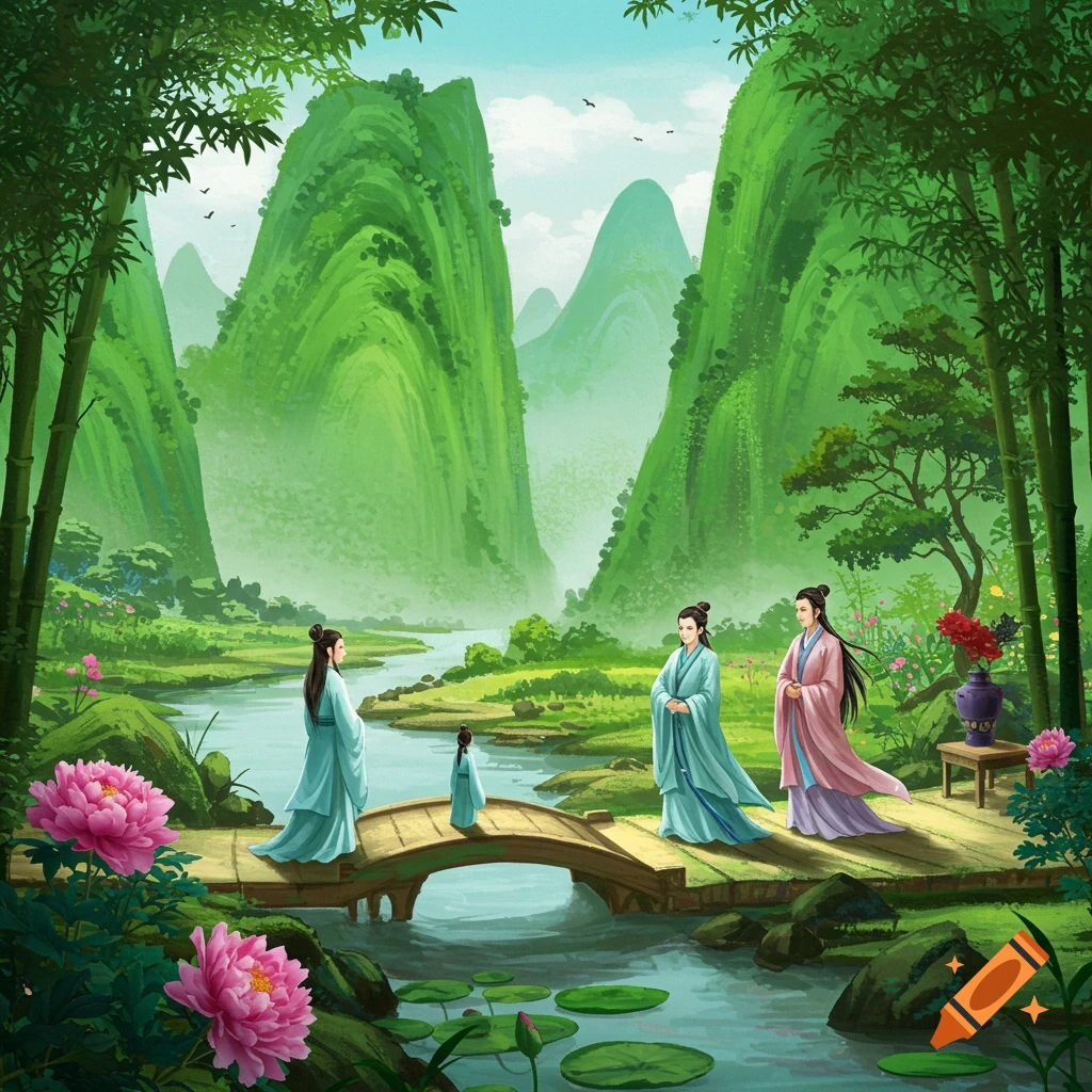 Traditional Chinese painting in Lin Hua's style, summer scene