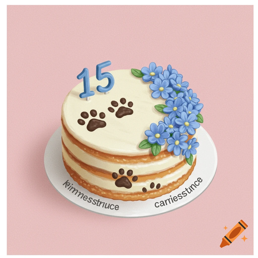 Circle cake with blue flowers, number 15, and paw prints decoration mock-up design idea for party cake decorations DIY bake off ideas inspiration trends birthday cake decoration ideas bakeries baking food cakes fondant frosting buttercream icing fillings toppings cakes occasion seasonal flavors techniques recipes decorating tips presentation serving storage cake decorating for beginners intermediate advanced cake art edible art cake design