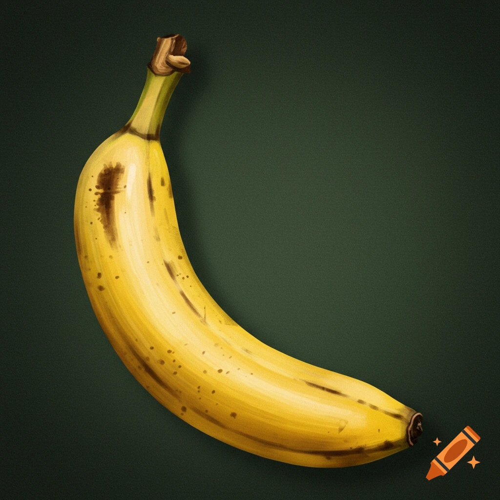 An illustration of a yellow banana on a dark background.