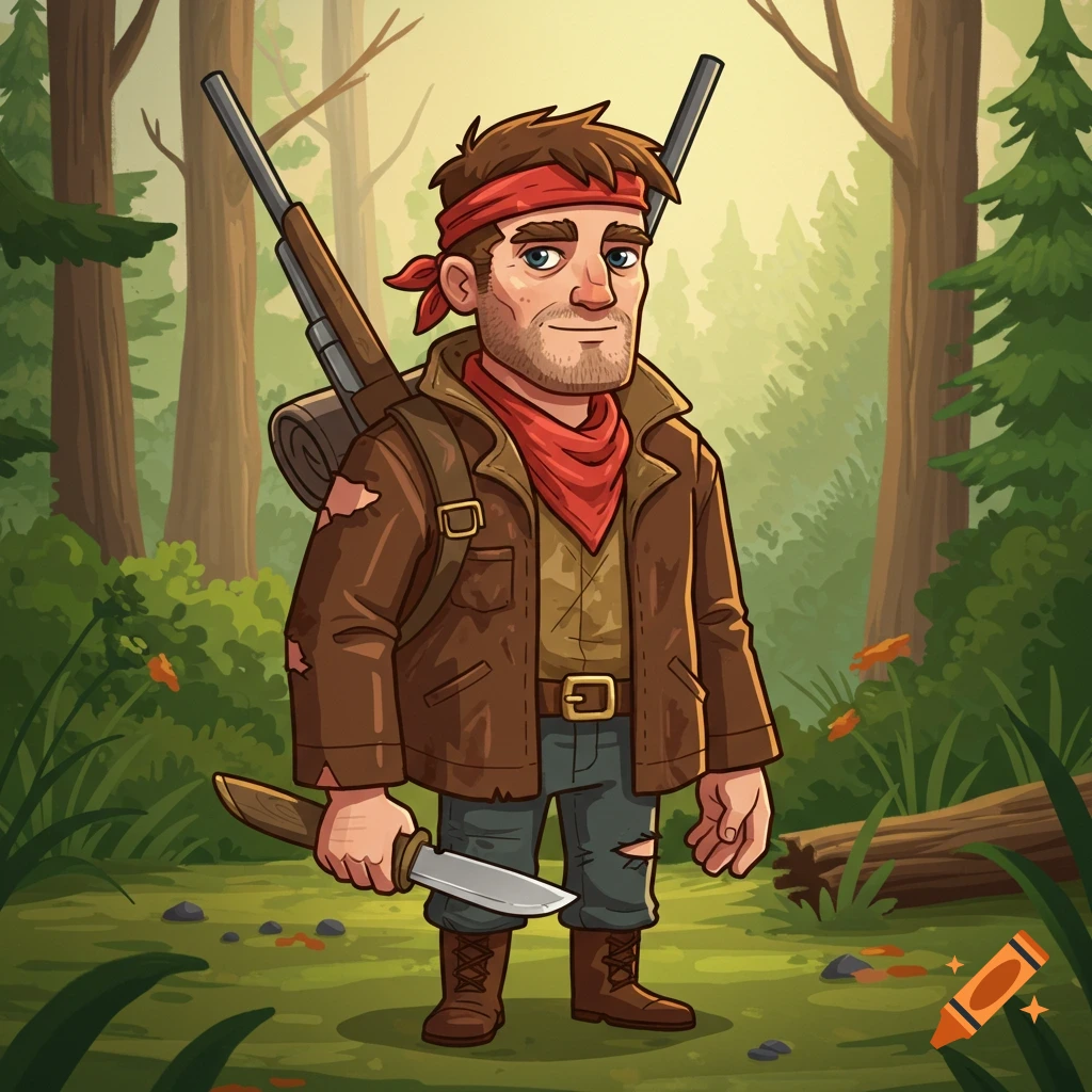 Cartoon style avatar of a nomadic traveler and turkey hunter
