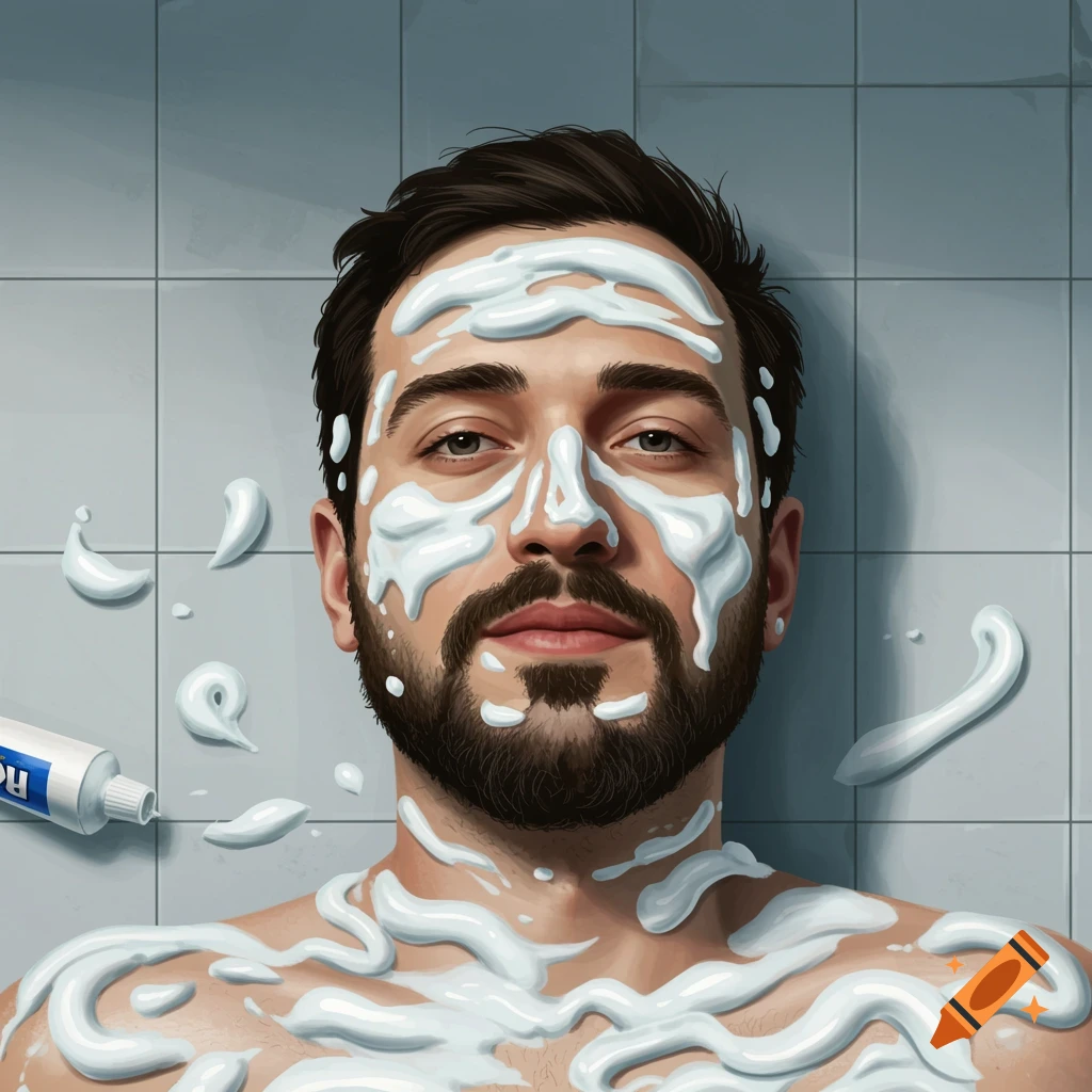 Man covered in toothpaste laying down