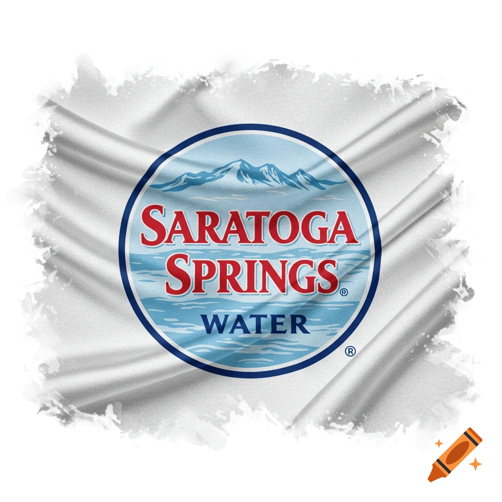 Saratoga Springs Water logo on a white waving flag.