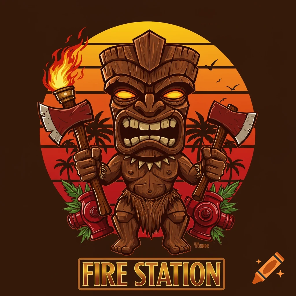 Tiki style fire station logo
