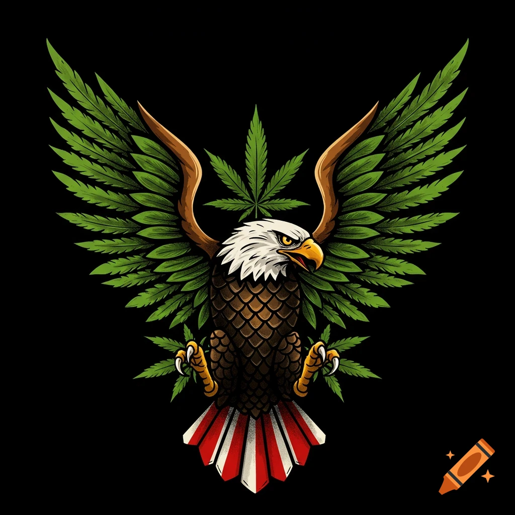 Americana eagle tattoo with weed leaf wings