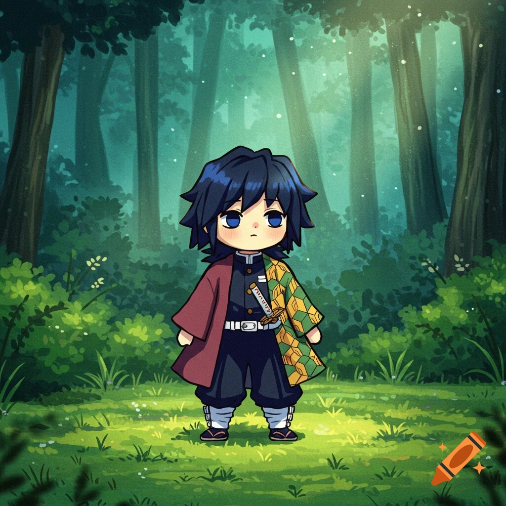 Giyu Tomioka from Demon Slayer in Studio Ghibli style anime illustration