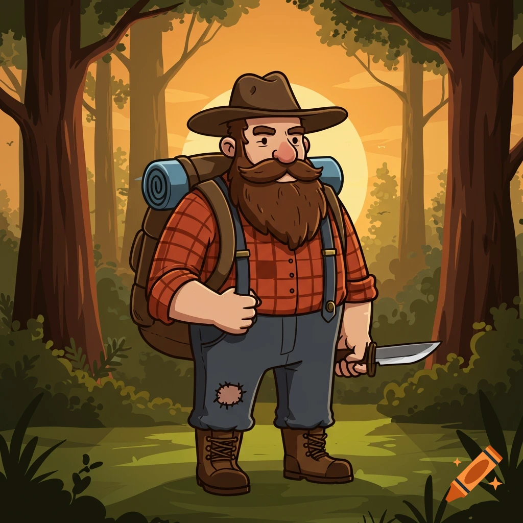 Cartoon style avatar of a nomadic traveler and turkey hunter