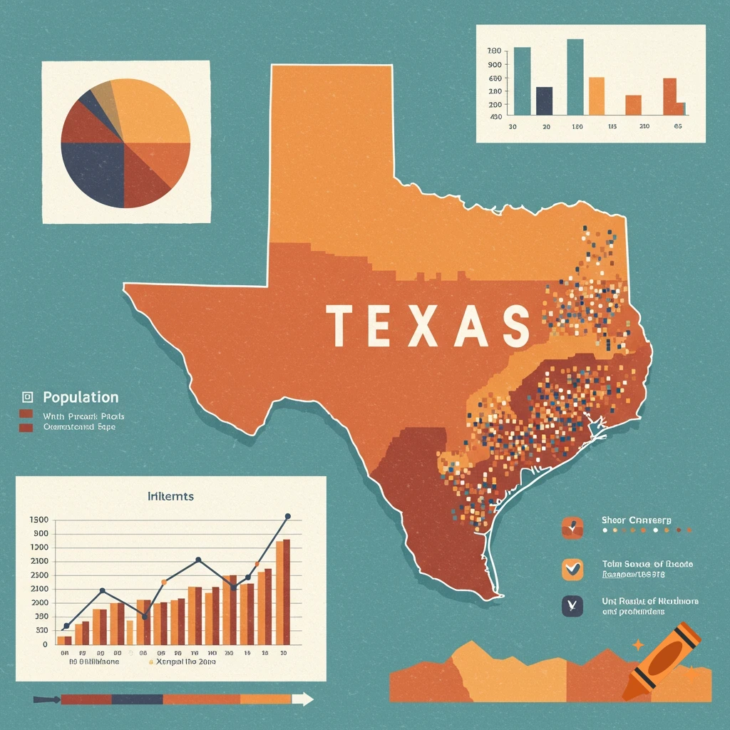 Map of Texas with population chart