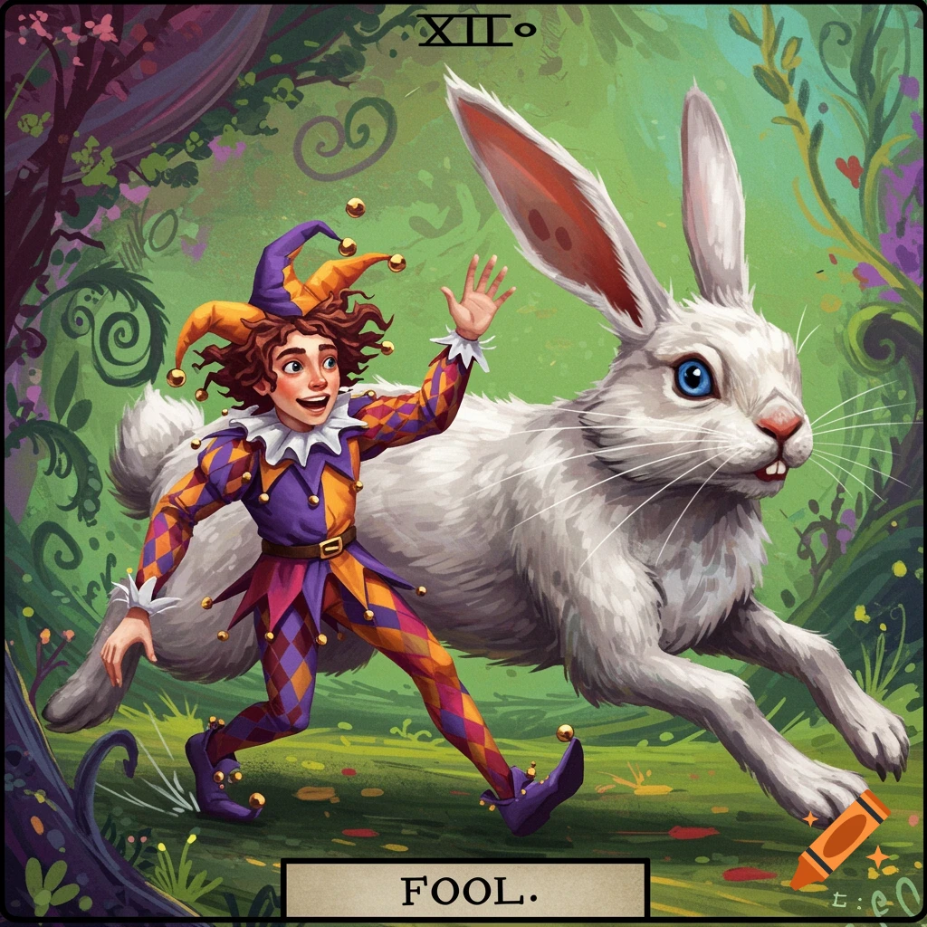Tarot fool chased by a rabbit